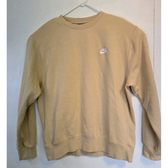 Nike Sweatshirt Mens L Yellow Club Fleece Pullover Sweater Swoosh BV2662 Casual - Picture 1 of 9
